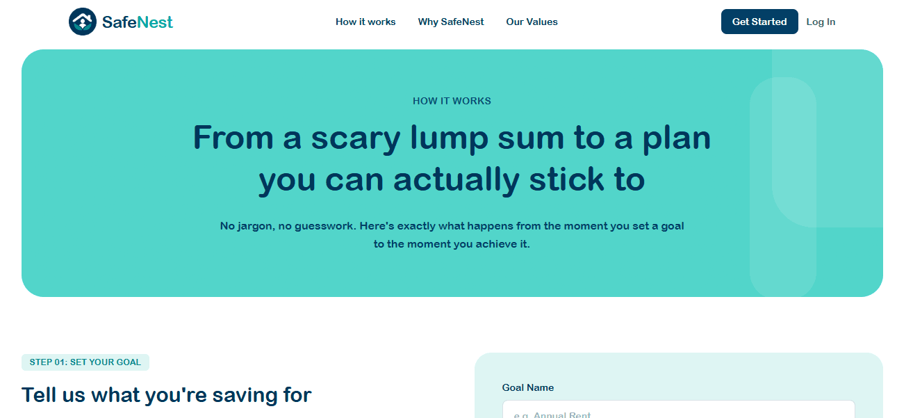 SafeNest landing page
